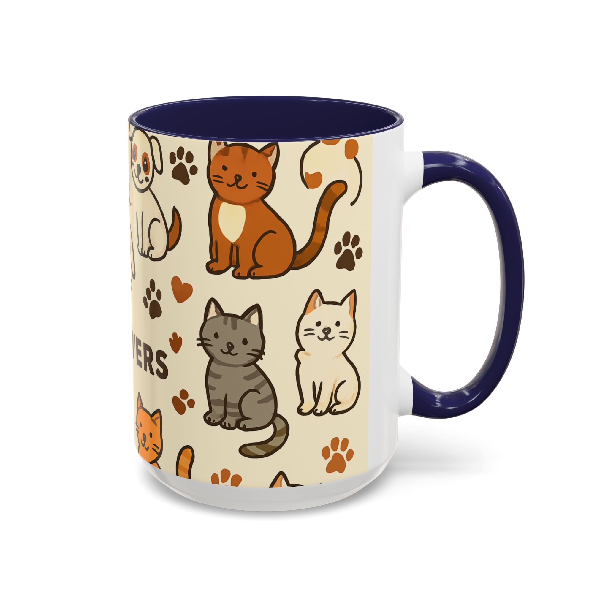 Animal Lovers Coffee Mug, Cute Cat and Dog Illustrations, Gift for Pet Owners, Cozy Home Decor, Paws Design, 11oz, 15oz Mug