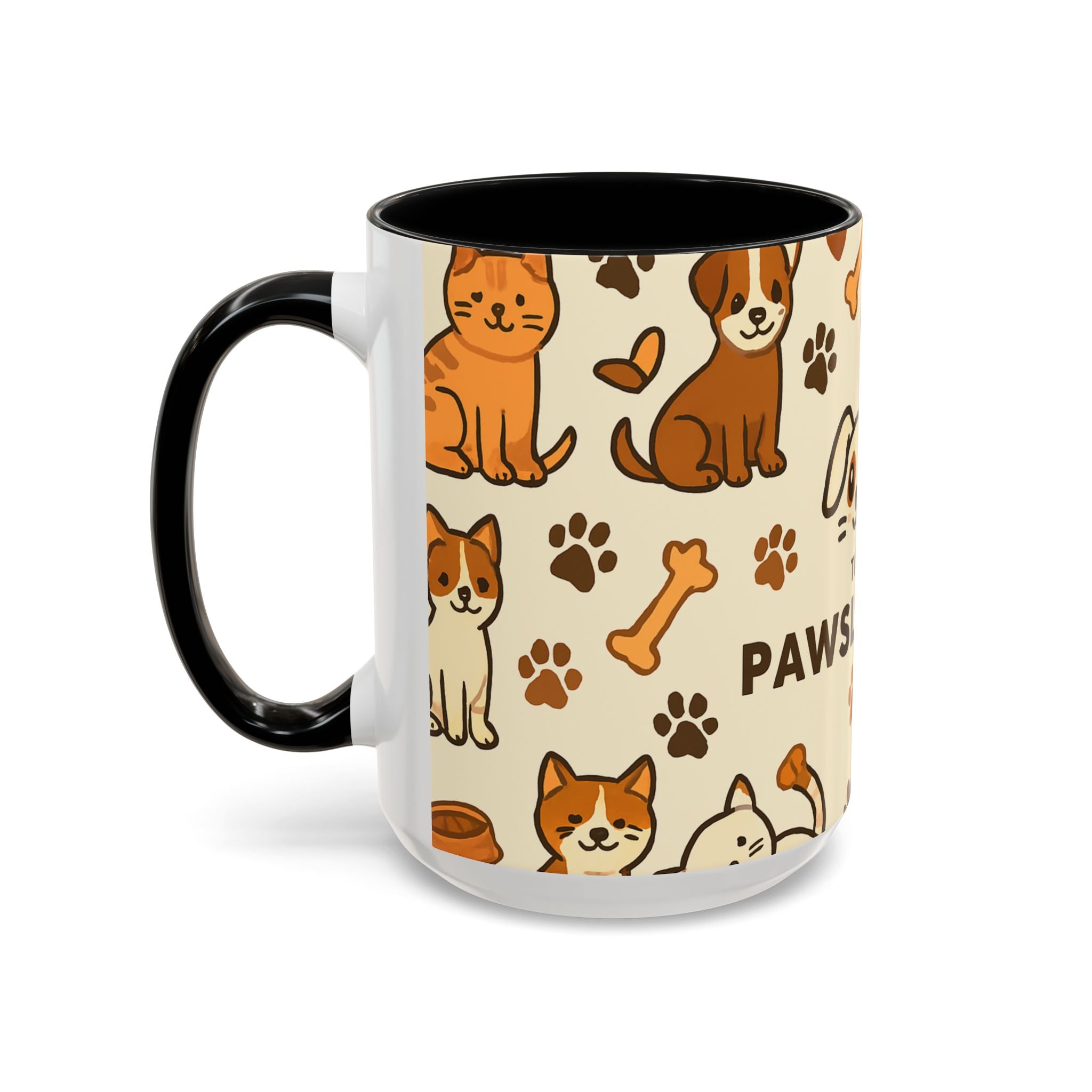 Animal Lovers Coffee Mug, Cute Cat and Dog Illustrations, Gift for Pet Owners, Cozy Home Decor, Paws Design, 11oz, 15oz Mug