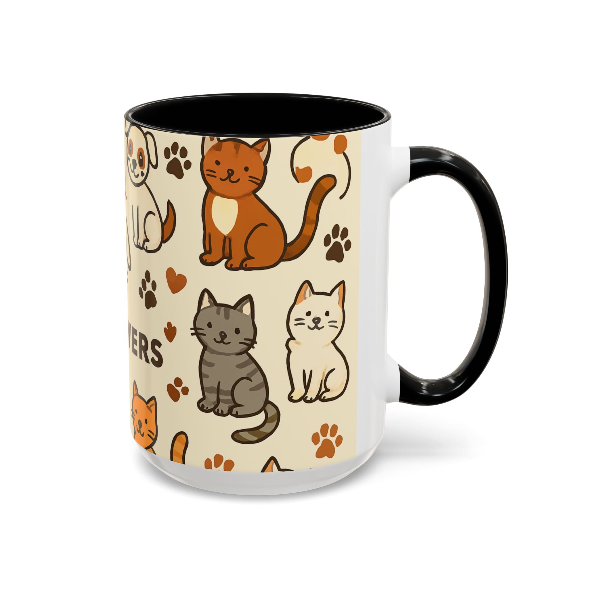 Animal Lovers Coffee Mug, Cute Cat and Dog Illustrations, Gift for Pet Owners, Cozy Home Decor, Paws Design, 11oz, 15oz Mug