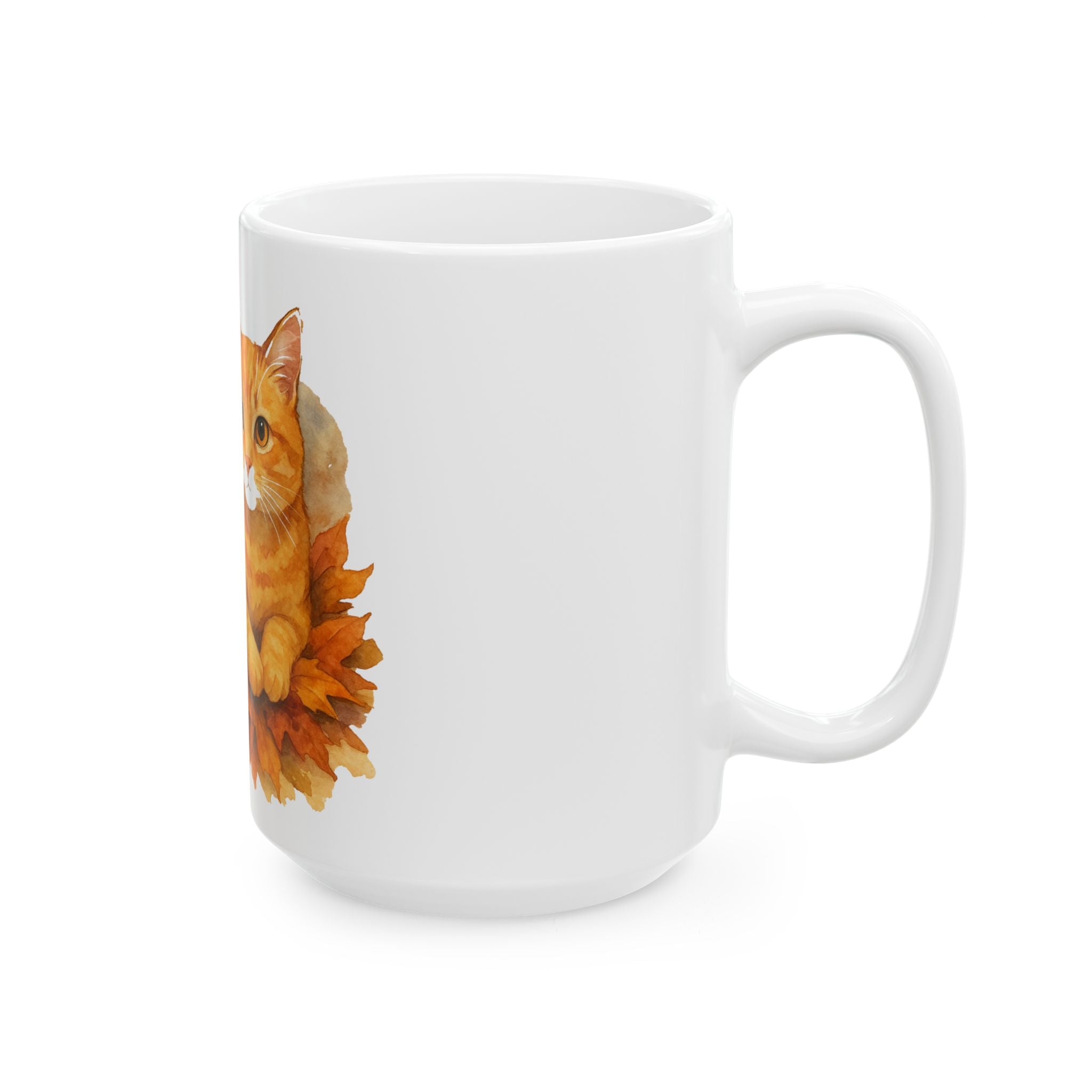 Autumn Cat Ceramic Mug - Adorable Orange Tabby Design, Cute Gift for Cat Lovers, Cozy Fall Coffee Cup, 11oz & 15oz Options