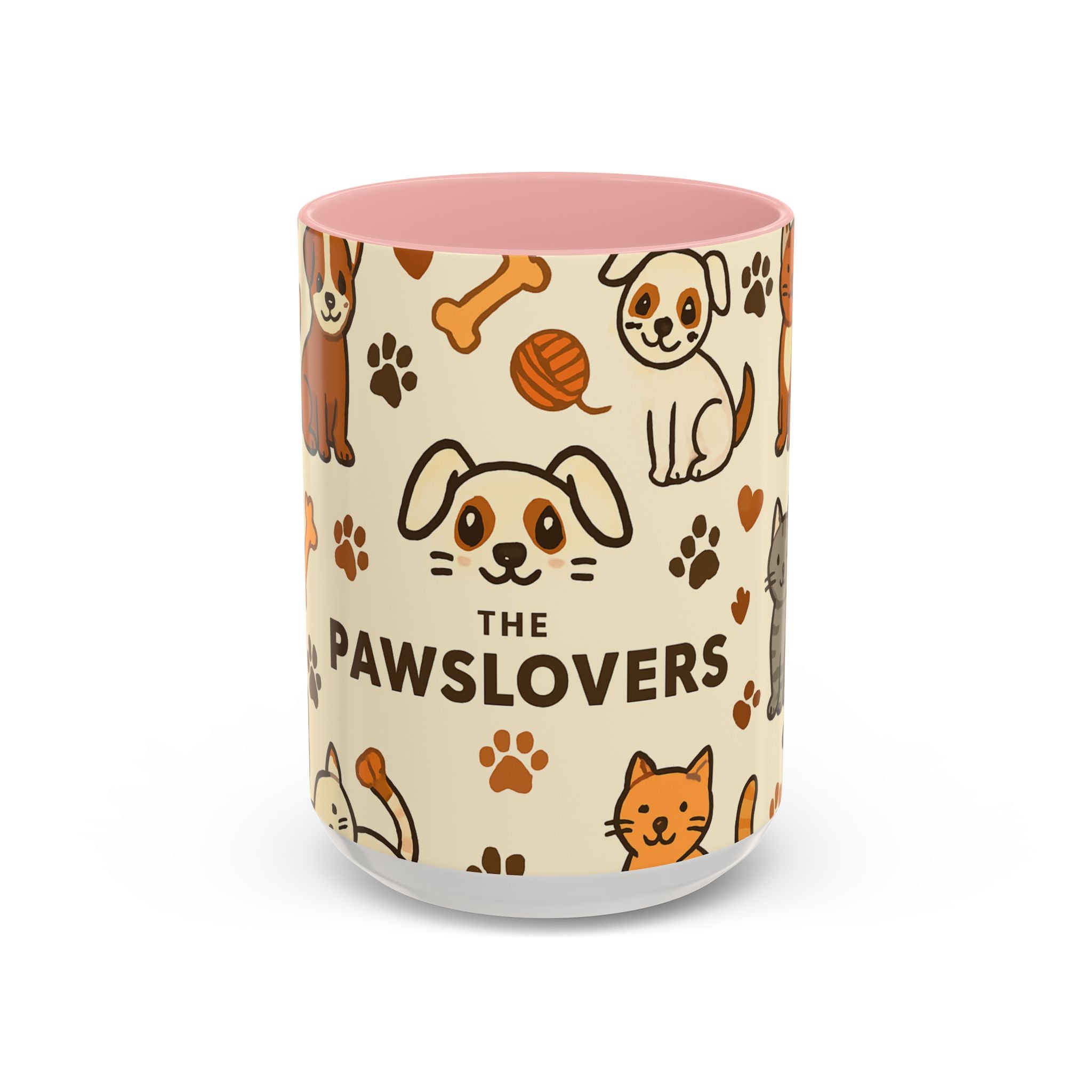 Animal Lovers Coffee Mug, Cute Cat and Dog Illustrations, Gift for Pet Owners, Cozy Home Decor, Paws Design, 11oz, 15oz Mug