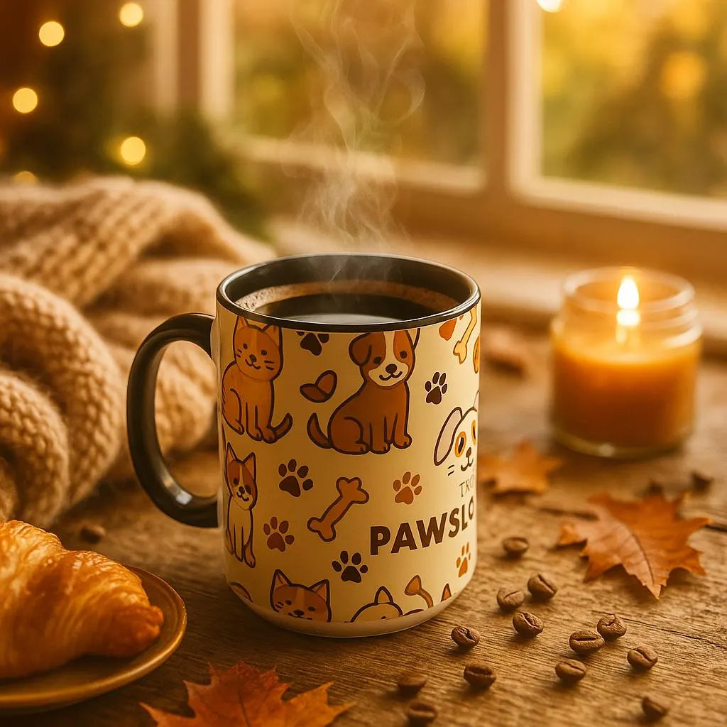 Animal Lovers Coffee Mug, Cute Cat and Dog Illustrations, Gift for Pet Owners, Cozy Home Decor, Paws Design, 11oz, 15oz Mug